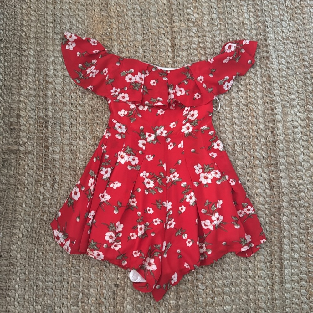 SHOWPO ROMPER RED FLORAL OFF SHOULDER SIZE SMALL